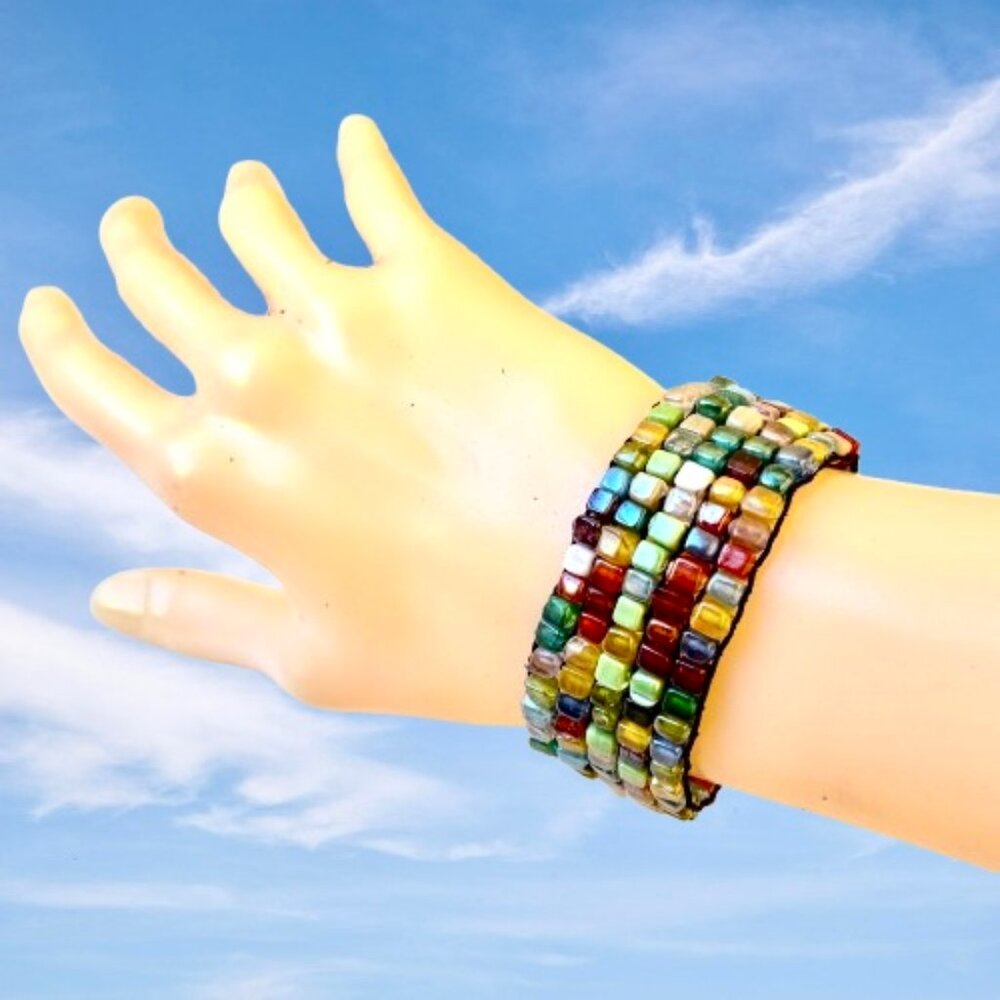 Mosiac Stone Bead Stretch Bracelet HIV/Aids Multi-color New